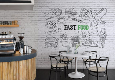 A mural in a cafe.