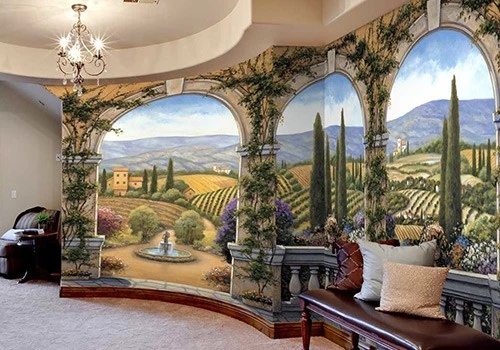 A mural of a false outside.